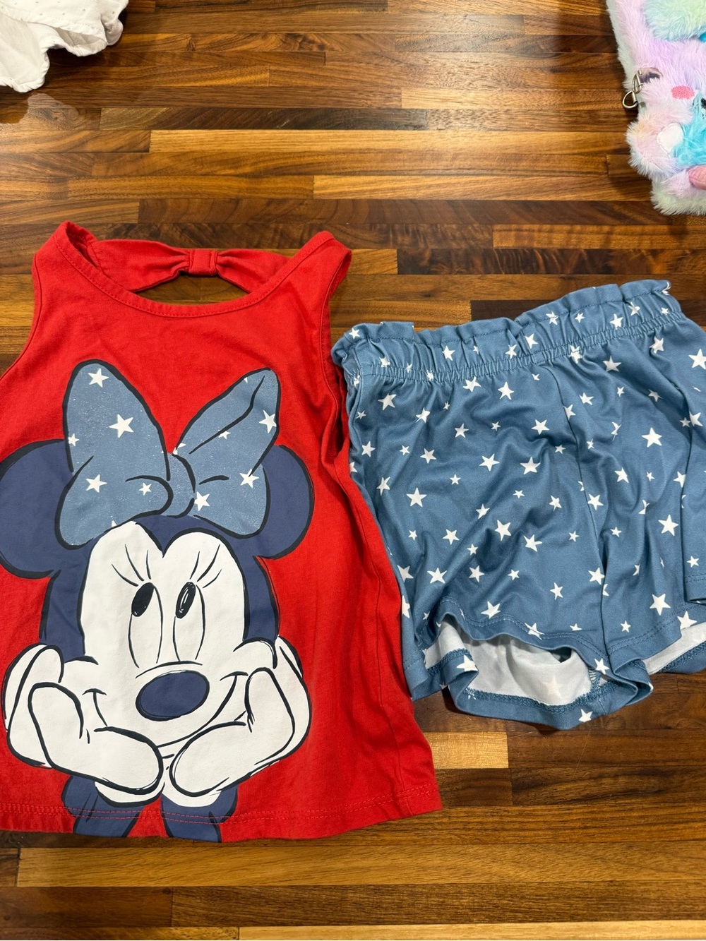 Girls Red Minnie Mouse Tank and Blue Star Shorts Set